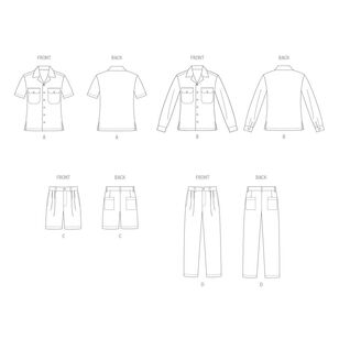 Butterick B6984 Unisex Shirts, Shorts and Pants Pattern White XS - XL
