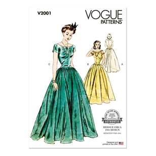 Vogue V2001 1940s Misses' Dress Pattern White 8 - 16