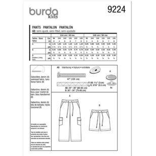 Burda 9224 Children's Pants Pattern White 3 - 8