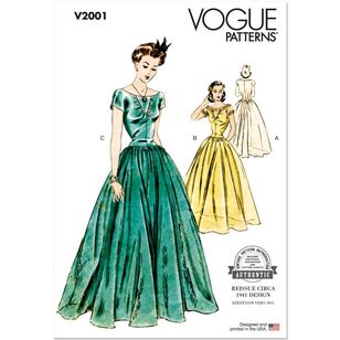 Vogue V2001 Misses' 1941 Dress Pattern White 18 - 26