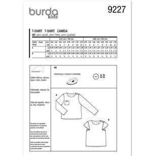 Burda 9227 Children's Shirt Pattern White 4 - 11 years old