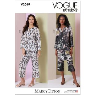 Vogue V2019 Misses' Lounge Sets Pattern by Marcy Tilton White XS - XL