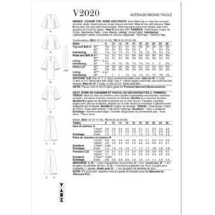 Vogue V2020 Misses' Lounge Top, Robe and Pants Pattern White
