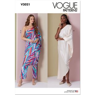 Vogue V2021 Misses' One Shoulder Dress and Pants Pattern White S - XL