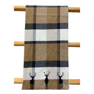 Bouclair Christmas Winter Luxe Plaid Deer Table Runner Brown 33 x 213 cm