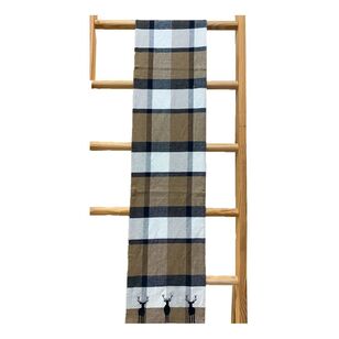 Bouclair Christmas Winter Luxe Plaid Deer Table Runner Brown 33 x 213 cm