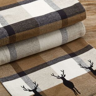 Bouclair Christmas Winter Luxe Plaid Deer Table Runner Brown 33 x 213 cm