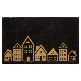 Bouclair Christmas Houses Coir Door Mat Black 46 x 76 cm