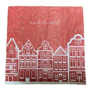 Bouclair Christmas Village Houses Napkin Red 33 x 33 cm