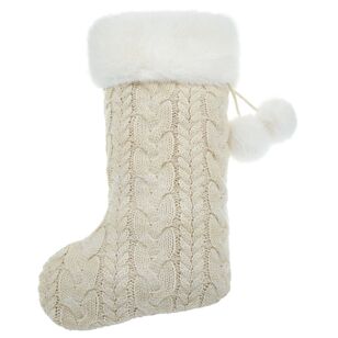 Bouclair Christmas Holly Magic Kane Knit Stocking  Natural 26.5 x 42 cm