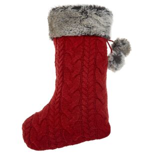 Bouclair Christmas Holly Magic Kane Knit Stocking  Red 26.5 x 42 cm