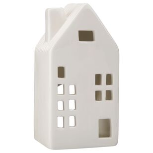 Bouclair Christmas Holly Magic Ceramic Glazed House Candle Holder White 7 x 6 x 13 cm