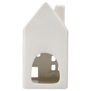 Bouclair Christmas Holly Magic Ceramic Glazed House Candle Holder White 7 x 6 x 13 cm