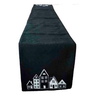 Bouclair Christmas Village House Table Runner Black 33 x 213 cm