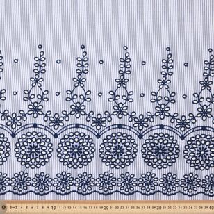 Striped Border Broidery Anglaise 145 cm Cotton Fabric Navy & White 145 cm