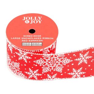 Jolly & Joy Large Snowflakes 63 mm Wired Edge Christmas Ribbon Red 63 mm x 3 m