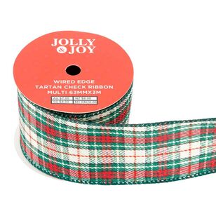 Jolly & Joy Christmas Tatan Check 63 mm Wired Edge Ribbon Tart Check Multicoloured 63 mm x 3 m