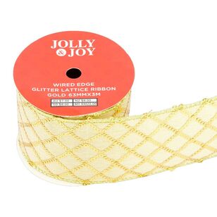 Jolly & Joy Glitter Lattice 63 mm Wired Edge Christmas Ribbon Gold 63 mm x 3 m