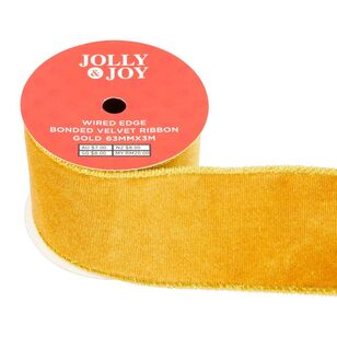 Jolly & Joy Bonded Velvet 63 mm Wired Edge Christmas Ribbon Gold 63 mm x 3 m