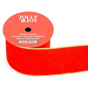 Jolly & Joy Double Sided Velvet 63 mm Wired Edge Christmas Ribbon Multicoloured 63 mm x 3 m