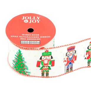 Jolly & Joy Christmas Nutcrackers 63 mm Wired Edge Ribbon Red 63 mm x 3 m