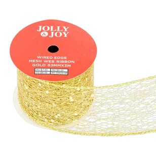 Jolly & Joy Gold Mesh Web 63 mm Wired Edge Christmas Ribbon Gold 63 mm x 3 m