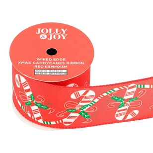 Jolly & Joy Christmas Candycanes 63 mm Wired Edge Ribbon Red 63 mm x 3 m