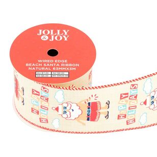 Jolly & Joy Beach Santa 63 mm Wired Edge Christmas Ribbon Natural 63 mm x 3 m