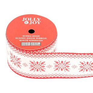 Jolly & Joy Christmas Scandi Snow 63 mm Wired Edge Ribbon White 63 mm x 3 m