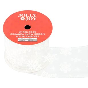 Jolly & Joy Organza Snow 63 mm Wired Edge Christmas Ribbon White 63 mm x 3 m