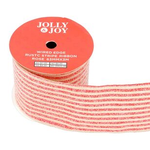 Jolly & Joy Rustic Stripe 63 mm Wired Edge Christmas Ribbon Rose 63 mm x 3 m