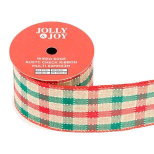 Jolly & Joy Rustic Check 63 mm Wired Edge Christmas Ribbon Multicoloured 63 mm x 3 m