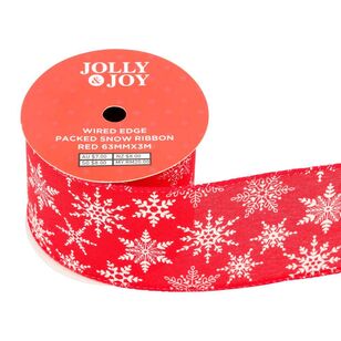 Jolly & Joy Packed Snow 63 mm Wired Edge Christmas Ribbon Red 63 mm x 3 m