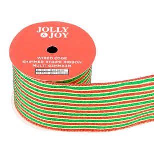 Jolly & Joy Christmas Shimmer Stripe 63 mm Wired Edge Ribbon Multicoloured 63 mm x 3 m