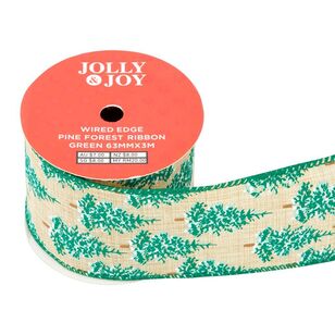 Jolly & Joy Christmas Pine Forest 63 mm Wired Edge Ribbon Green 63 mm x 3 m