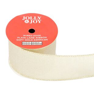 Jolly & Joy Plain Lamé 63 mm Wired Edge Christmas Ribbon Gold 63 mm x 3 m