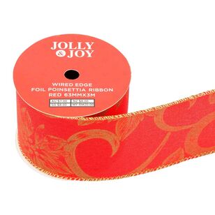 Jolly & Joy Foil Poinsettia 63 mm Wired Edge Christmas Ribbon Red 63 mm x 3 m