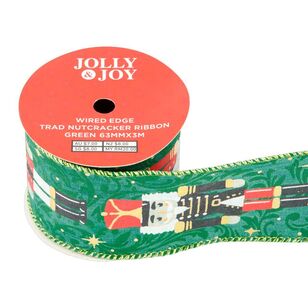 Jolly & Joy Christmas Nutcracker 63 mm Wired Edge Ribbon Green 63 mm x 3 m