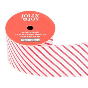 Jolly & Joy Christmas Candy Stripe 63 mm Wired Edge Ribbon Red 63 mm x 3 m