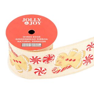 Jolly & Joy Christmas Gingerbread 63 mm Wired Edge Ribbon Natural 63 mm x 3 m