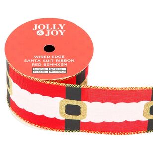 Jolly & Joy Santa Suit 63 mm Wired Edge Christmas Ribbon Red 63 mm x 3 m