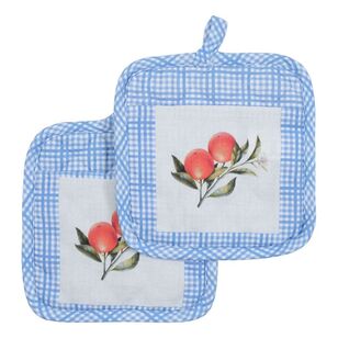 KOO Orchard Check Pot Holder 2 Pack Blue & White 20 x 20 cm