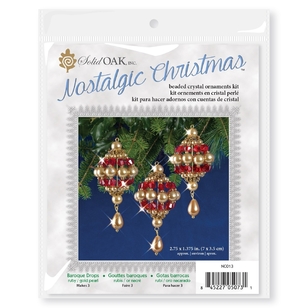 Solid Oak Beaded Baroque Drops Christmas Ornaments Kit Ruby & Gold