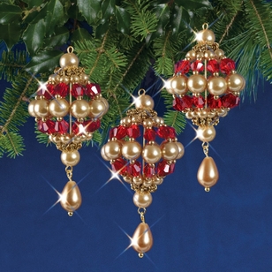 Solid Oak Beaded Baroque Drops Christmas Ornaments Kit Ruby & Gold