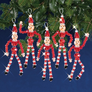 Solid Oak Santa's Elves Christmas Ornaments Kit Ruby, Crystal & Silver