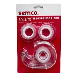 Semco Tape With Dispenser 3 Pack  Clear 18 mm