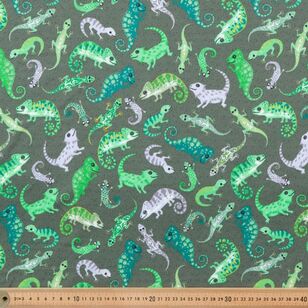 Lizards 112 cm Organic Cotton Jersey Fabric Dark Green 112 cm