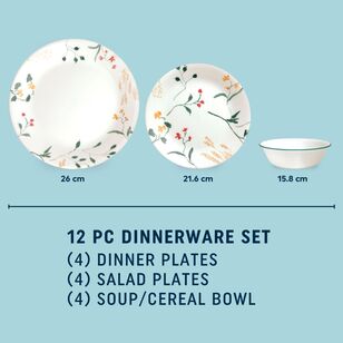 Corelle Wildflower 12 Piece Dinner Set White