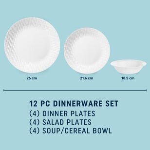 Corelle Linen Weave 12 Piece Dinner Set White