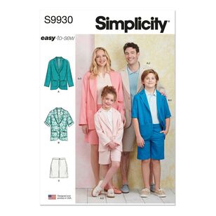 Simplicity S9930 Children's, Teens' and Adults' Blazers and Shorts Pattern White Xs - Xl